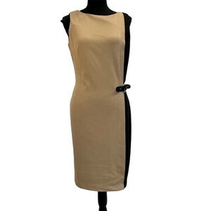 LAUREN Ralph Lauren camel tan brown black sleeveless buckle dress Sz 8